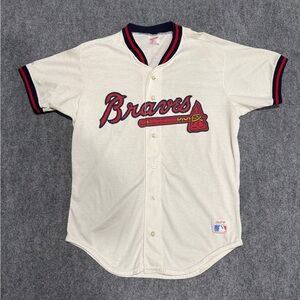 Vintage Atlanta Braves Baseball Jersey Shirt, Rawlings, Made in USA, 90s Size L